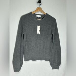 White + Warren Cotton Silk Blouson Sleeve Crew Neck Sweater Slate Gray 19316M S